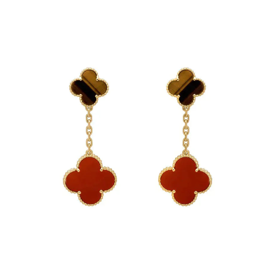 [Lucas Jewelry]CLOVER  2 MOTIF  TIGER EYE CARNELIAN EARRINGS