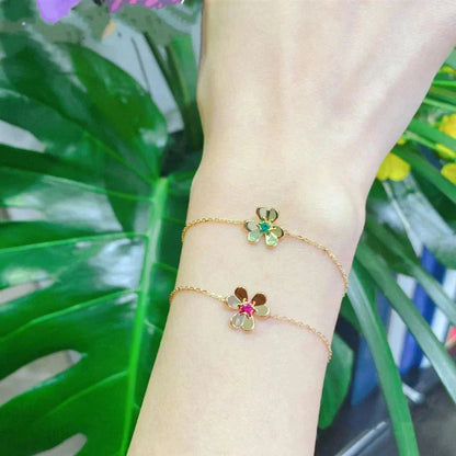 [Lucas Jewelry]FRIVOLE GOLD FLOWER PINK MALACHITE BRACELET