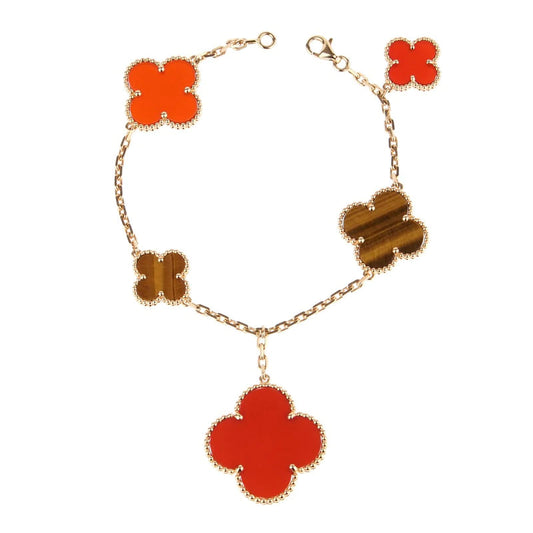 [Lucas Jewelry]CLOVER BRACELET 5 MOTIFS CARNELIAN TIGER EYE