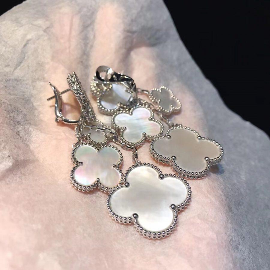 [Lucas Jewelry]CLOVER EARRINGS WHITE MOP 4 MOTIFS SILVER