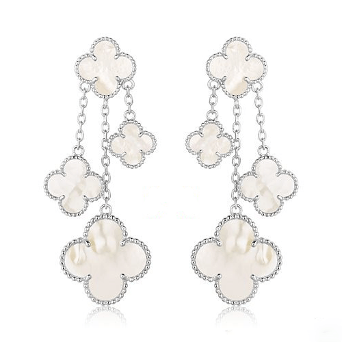 [Lucas Jewelry]CLOVER EARRINGS WHITE MOP 4 MOTIFS SILVER