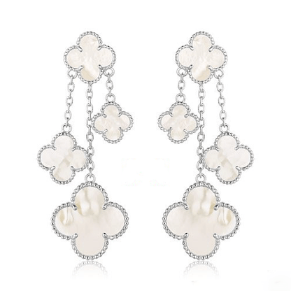 [Lucas Jewelry]CLOVER EARRINGS WHITE MOP 4 MOTIFS SILVER