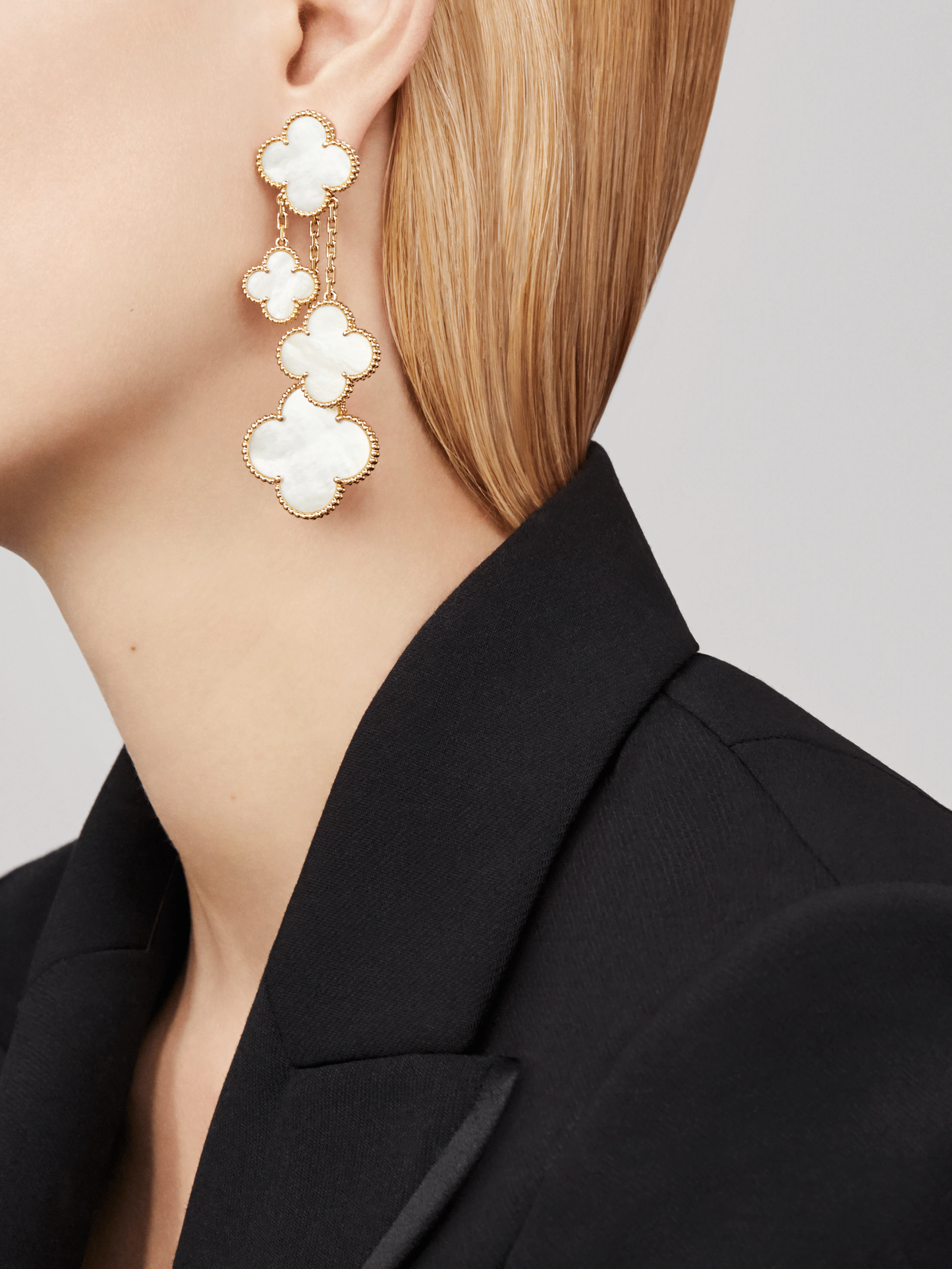 [Lucas Jewelry]CLOVER EARRINGS WHITE MOP 4 MOTIFS GOLD