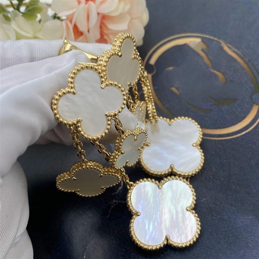 [Lucas Jewelry]CLOVER EARRINGS WHITE MOP 4 MOTIFS GOLD