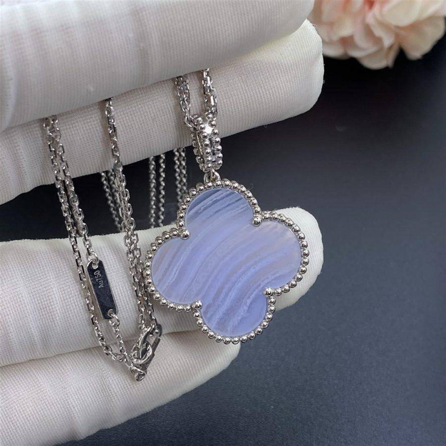 [Lucas Jewelry]CLOVER SILVER CHALCEDONY BIG CLOVER NECKLACE