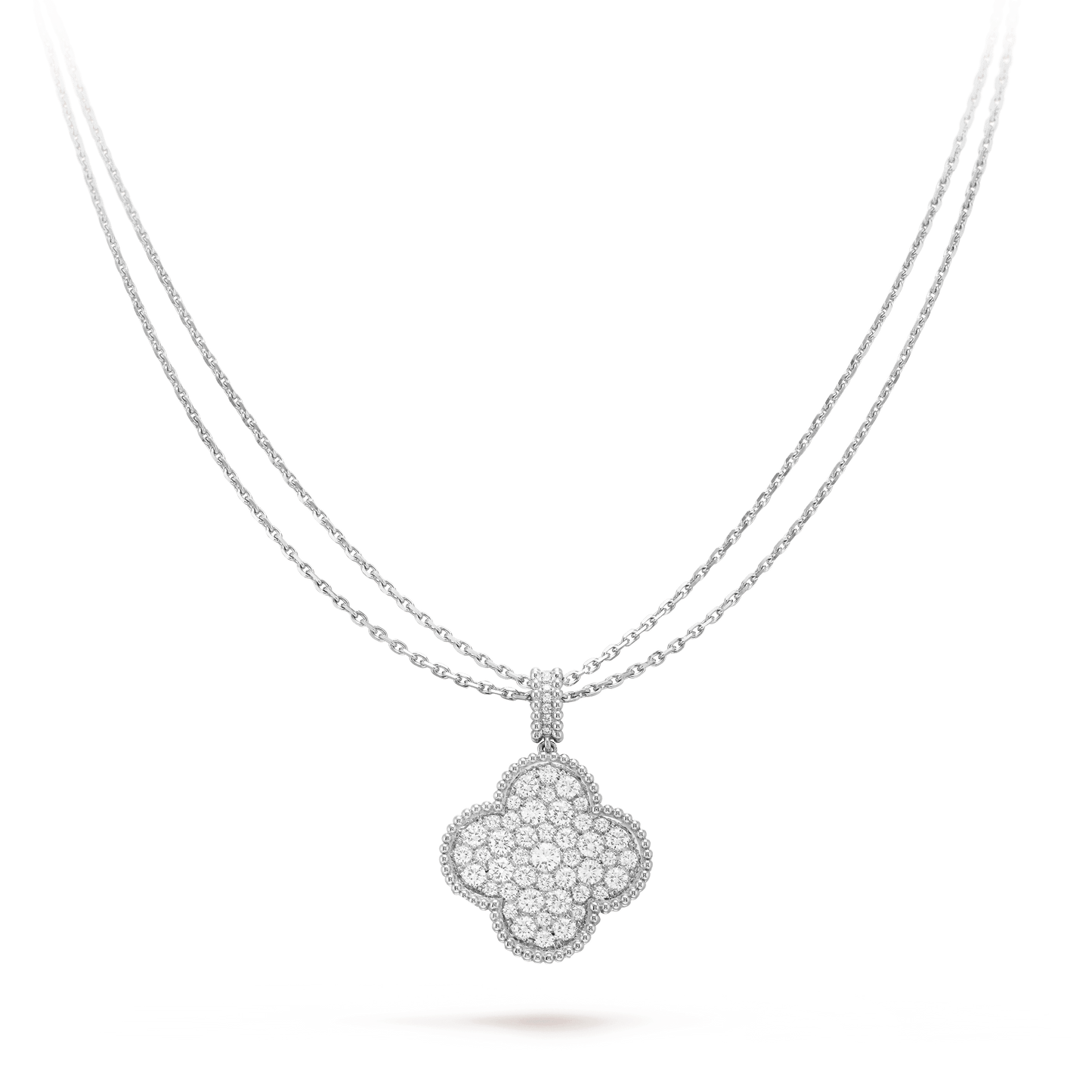 [Lucas Jewelry]CLOVER 25MM SILVER FULL DIAMOND BIG CLOVER NECKLACE