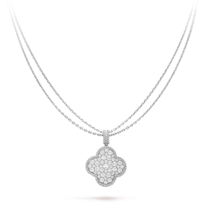 [Lucas Jewelry]CLOVER 25MM SILVER FULL DIAMOND BIG CLOVER NECKLACE