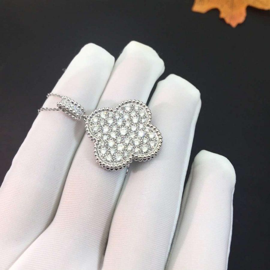 [Lucas Jewelry]CLOVER 25MM SILVER FULL DIAMOND BIG CLOVER NECKLACE