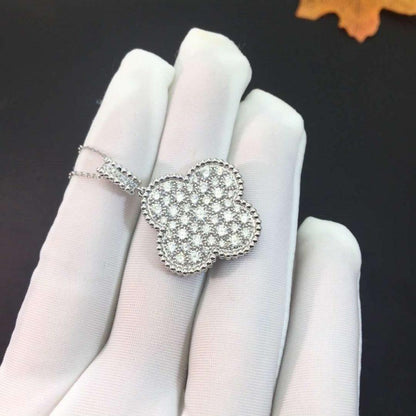 [Lucas Jewelry]CLOVER 25MM SILVER FULL DIAMOND BIG CLOVER NECKLACE