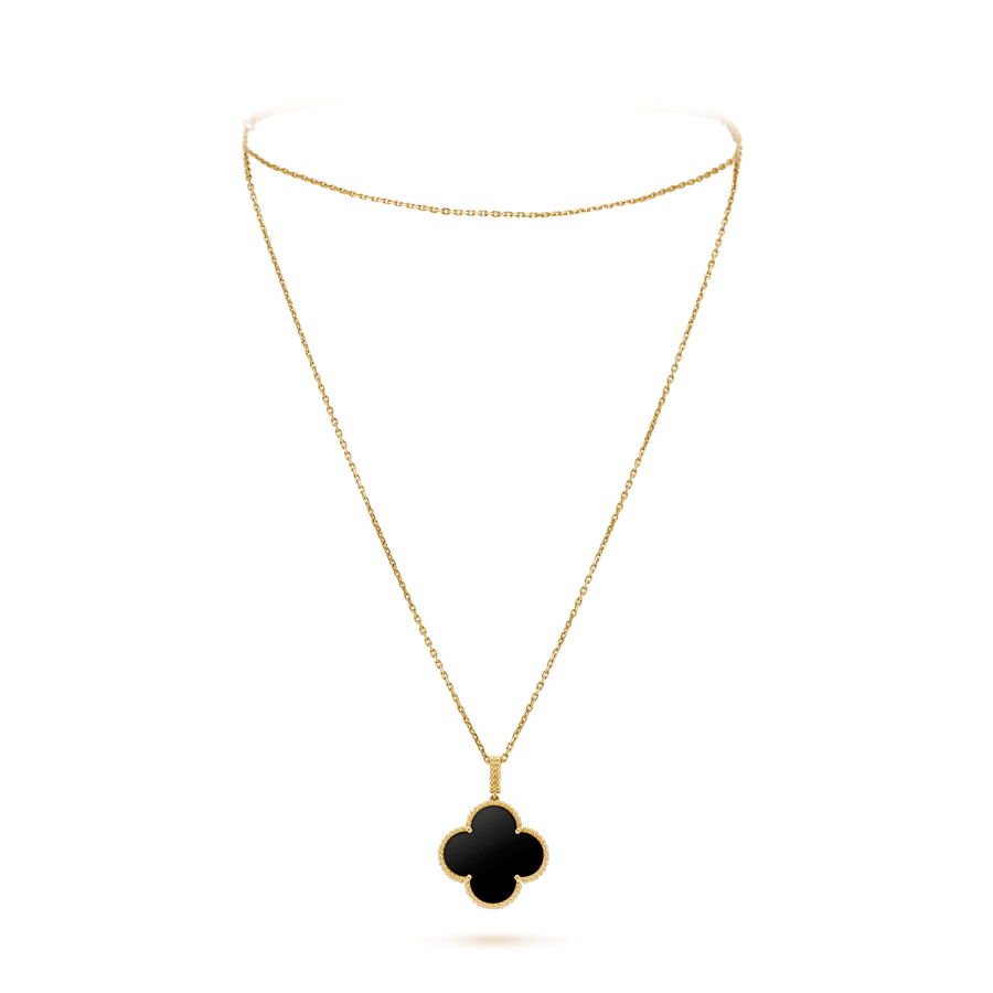 [Lucas Jewelry]CLOVER 25MM GOLD ONYX BIG CLOVER NECKLACE