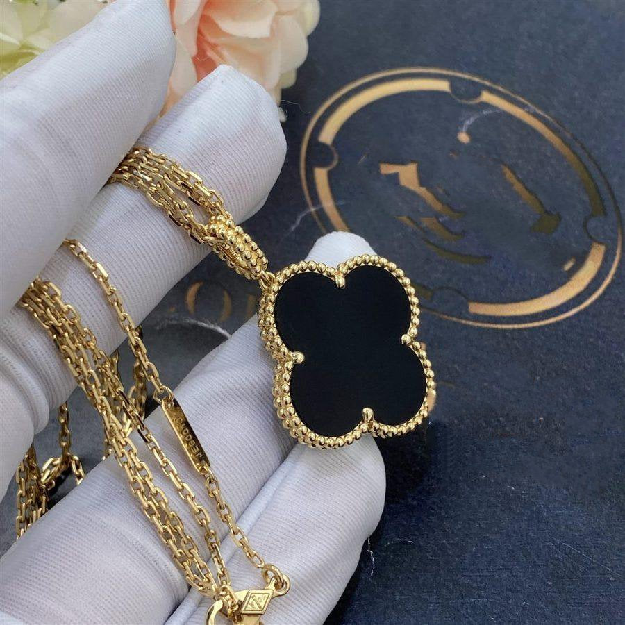 [Lucas Jewelry]CLOVER 25MM GOLD ONYX BIG CLOVER NECKLACE