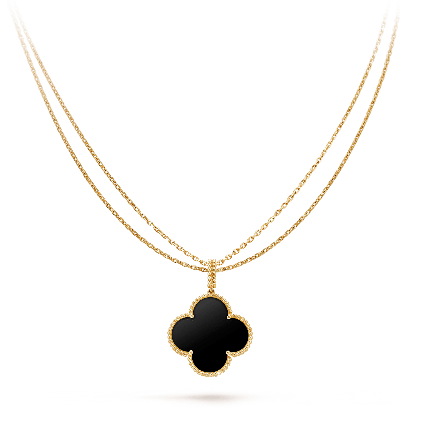 [Lucas Jewelry]CLOVER 25MM GOLD ONYX BIG CLOVER NECKLACE