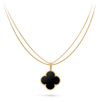 [Lucas Jewelry]CLOVER 25MM GOLD ONYX BIG CLOVER NECKLACE