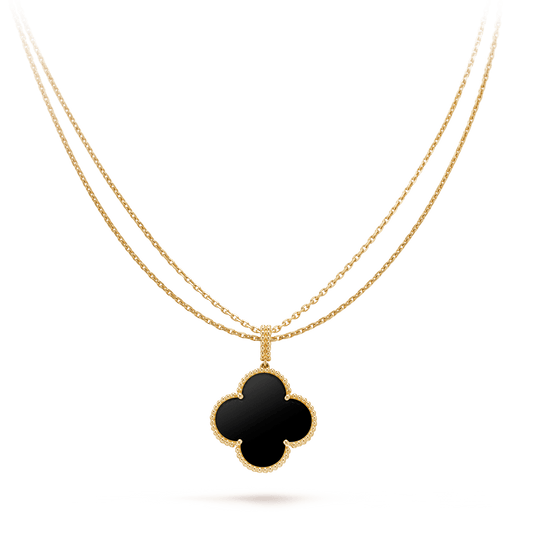 [Lucas Jewelry]CLOVER 25MM GOLD ONYX BIG CLOVER NECKLACE