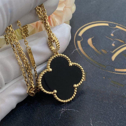 [Lucas Jewelry]CLOVER 25MM GOLD ONYX BIG CLOVER NECKLACE