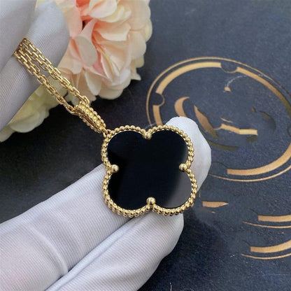 [Lucas Jewelry]CLOVER 25MM GOLD ONYX BIG CLOVER NECKLACE