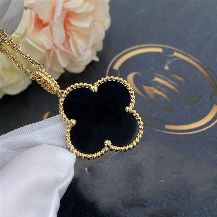 [Lucas Jewelry]CLOVER 25MM GOLD ONYX BIG CLOVER NECKLACE