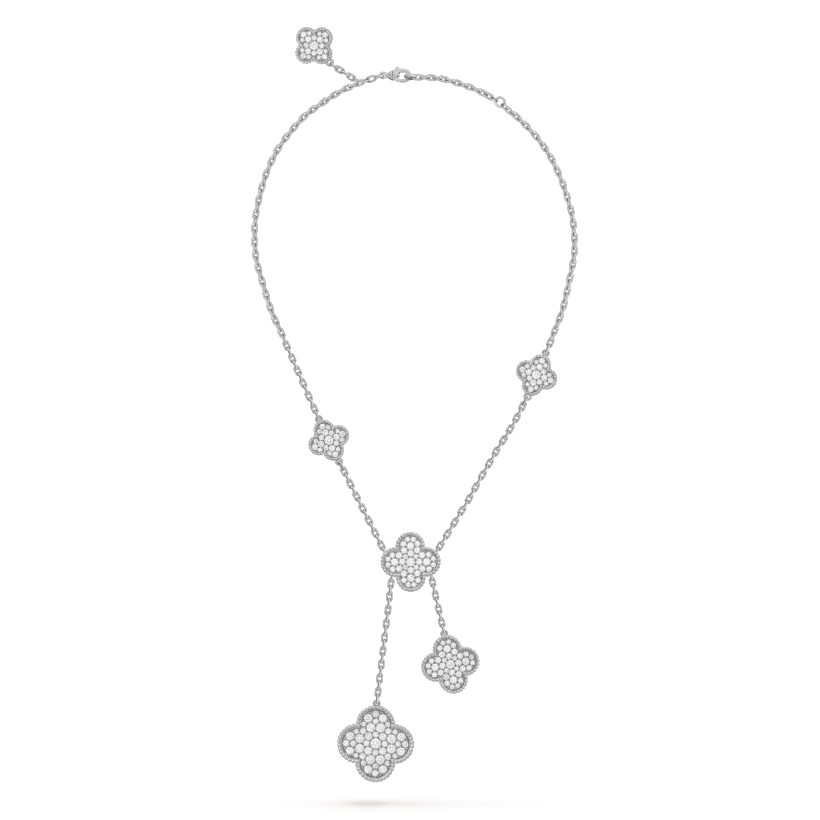 [Lucas Jewelry]CLOVER 5 MOTIFS SILVER DIAMONDS NECKLACE