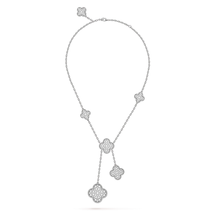 [Lucas Jewelry]CLOVER 5 MOTIFS SILVER DIAMONDS NECKLACE