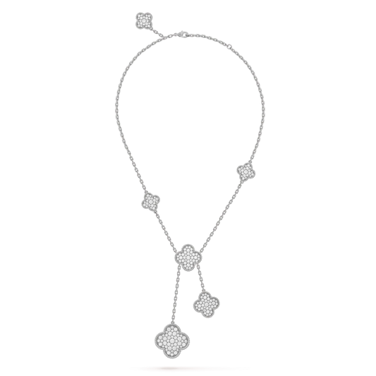 [Lucas Jewelry]CLOVER 5 MOTIFS SILVER DIAMONDS NECKLACE