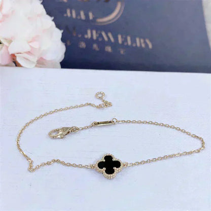 [Lucas Jewelry]CLOVER ONYX SINGLE FLOWER BRACELET