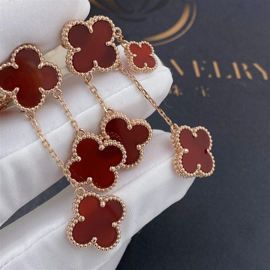 [Lucas Jewelry]CLOVER EARRINGS CARNELIAN 4 MOTIFS PINK GOLD