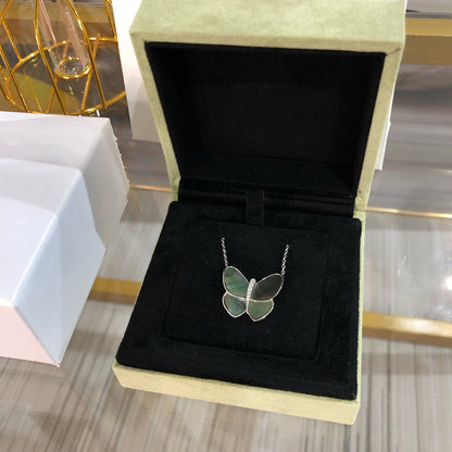 [Lucas Jewelry]LARGE BUTTERFLY SILVER PENDANT DIAMOND NECKLACE