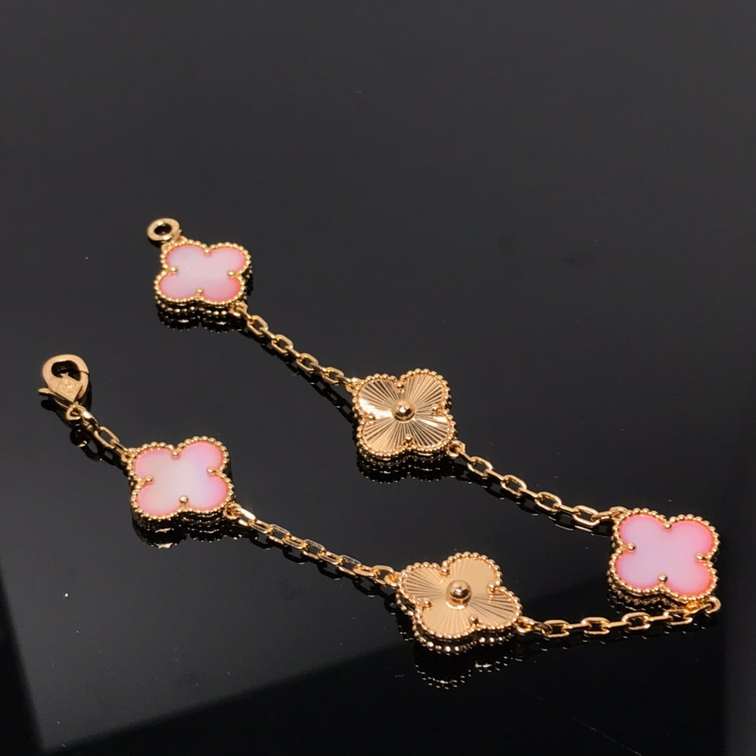 [Lucas Jewelry]CLOVER BRACELET 5 MOTIF PINK AND PINK GOLD