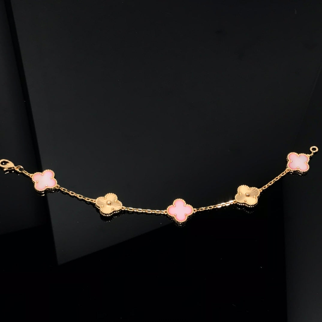 [Lucas Jewelry]CLOVER BRACELET 5 MOTIF PINK AND PINK GOLD