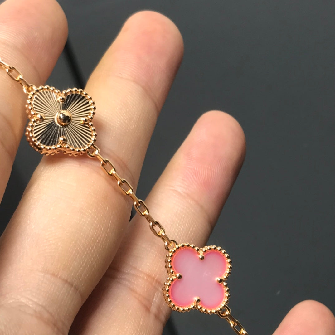 [Lucas Jewelry]CLOVER BRACELET 5 MOTIF PINK AND PINK GOLD