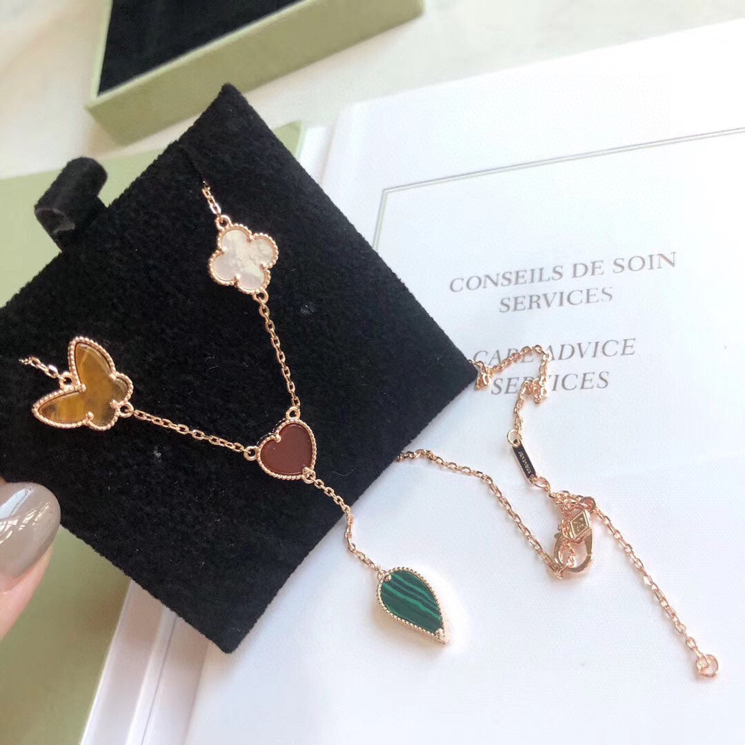 [Lucas Jewelry]LUCKY SPRING 4 MOTIFS ROSE GOLD NECKLACE