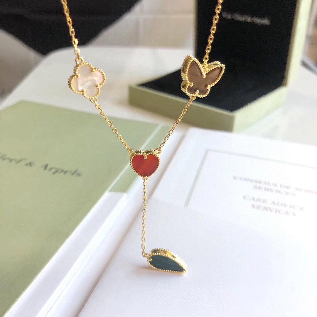 [Lucas Jewelry]LUCKY SPRING 4 MOTIFS ROSE GOLD NECKLACE