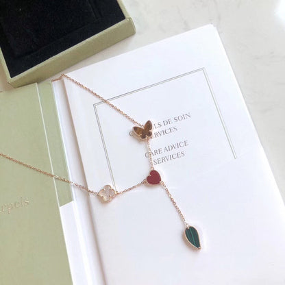 [Lucas Jewelry]LUCKY SPRING 4 MOTIFS ROSE GOLD NECKLACE