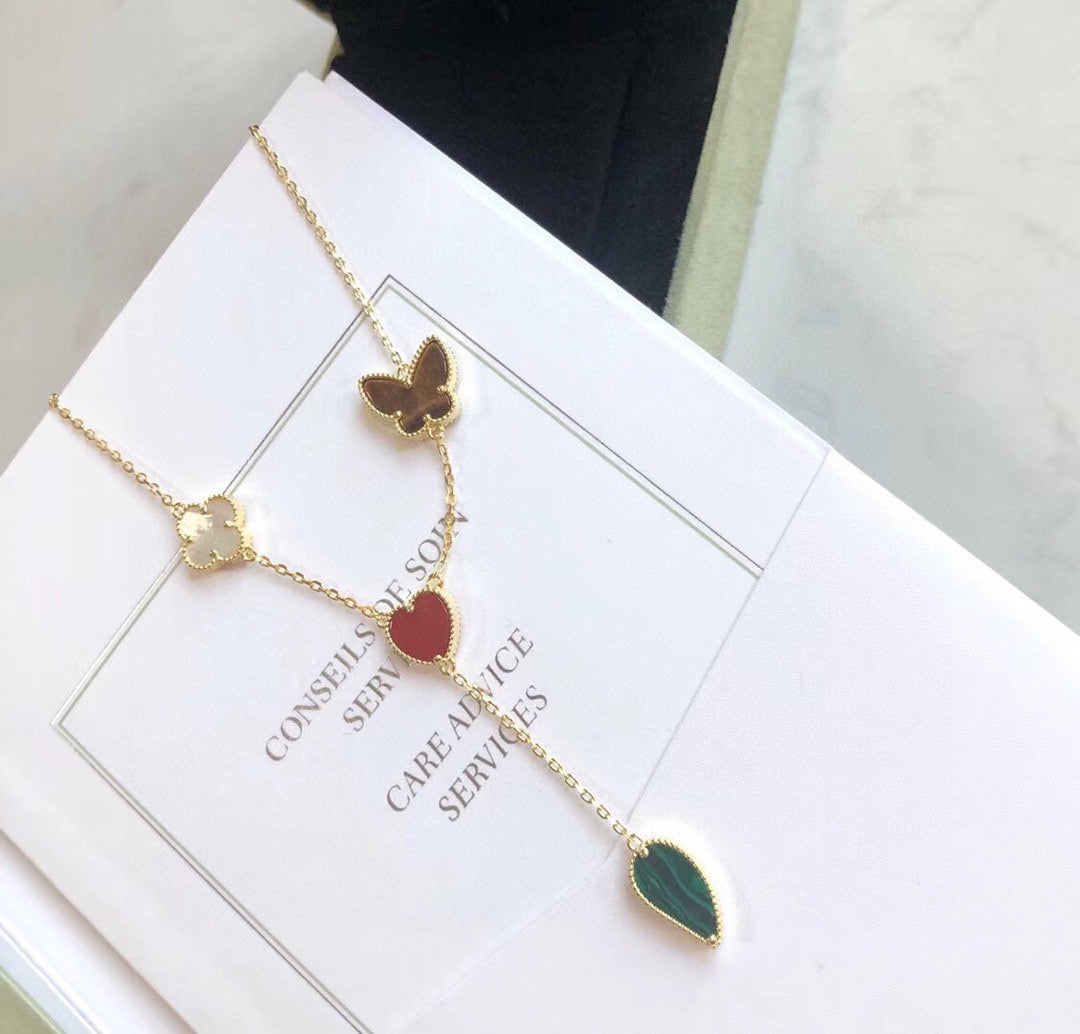 [Lucas Jewelry]LUCKY SPRING 4 MOTIFS ROSE GOLD NECKLACE