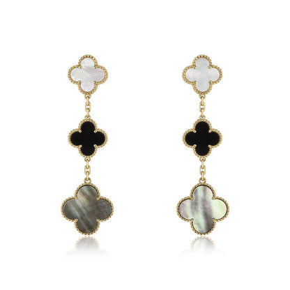 [Lucas Jewelry]CLOVER EARRINGS GOLD ONYX MOP 3 MOTIF