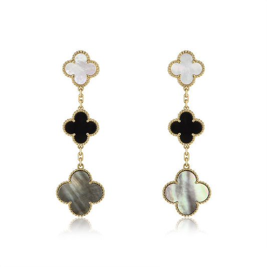 [Lucas Jewelry]CLOVER EARRINGS GOLD ONYX MOP 3 MOTIF