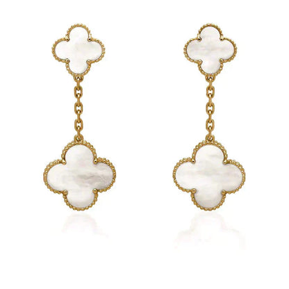 [Lucas Jewelry]CLOVER 2 MOTIF WHITE MOP EARRINGS