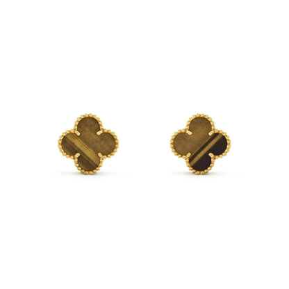 [Lucas Jewelry]CLOVER MEDIUM 1 MOTIFS TIGER EYE EARRINGS