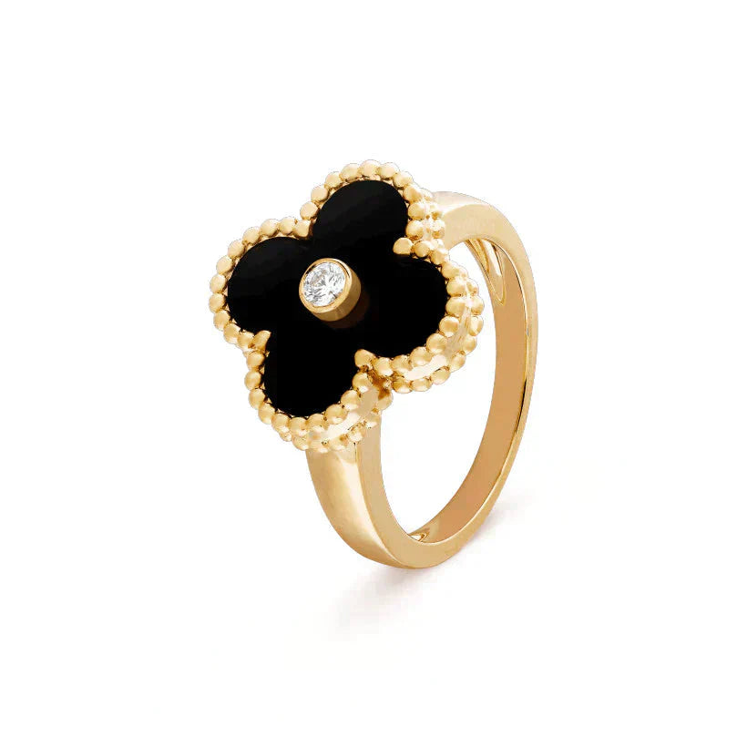 [Lucas Jewelry]CLOVER ONYX RING GOLD DIAMOND