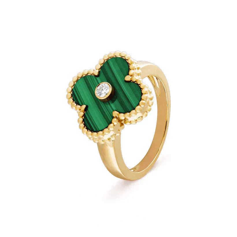 [Lucas Jewelry]CLOVER MALACHITE RING GOLD DIAMOND