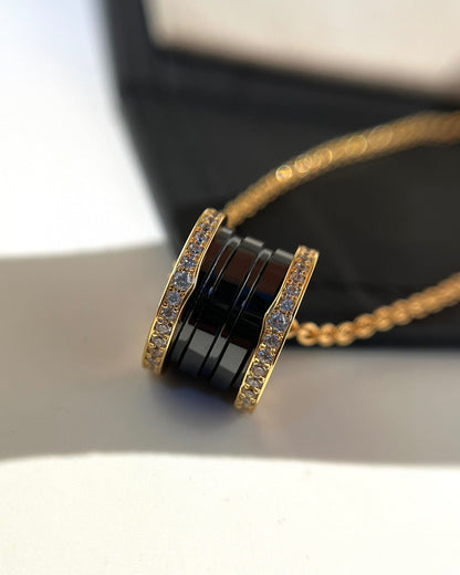 [Lucas Jewelry]ZERO 1 BLACK CERAMIC DIAMOND PINK GOLD NECKLACE