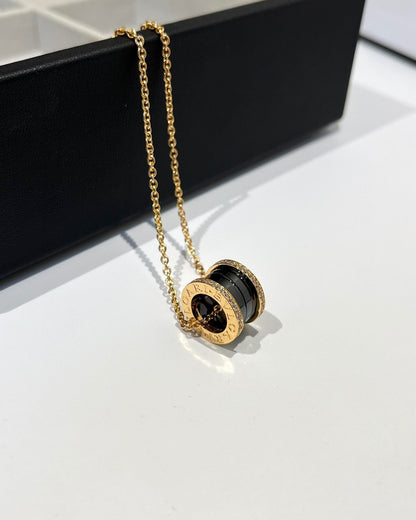 [Lucas Jewelry]ZERO 1 BLACK CERAMIC DIAMOND PINK GOLD NECKLACE