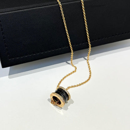 [Lucas Jewelry]ZERO 1 BLACK CERAMIC DIAMOND PINK GOLD NECKLACE