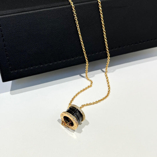 [Lucas Jewelry]ZERO 1 BLACK CERAMIC DIAMOND PINK GOLD NECKLACE