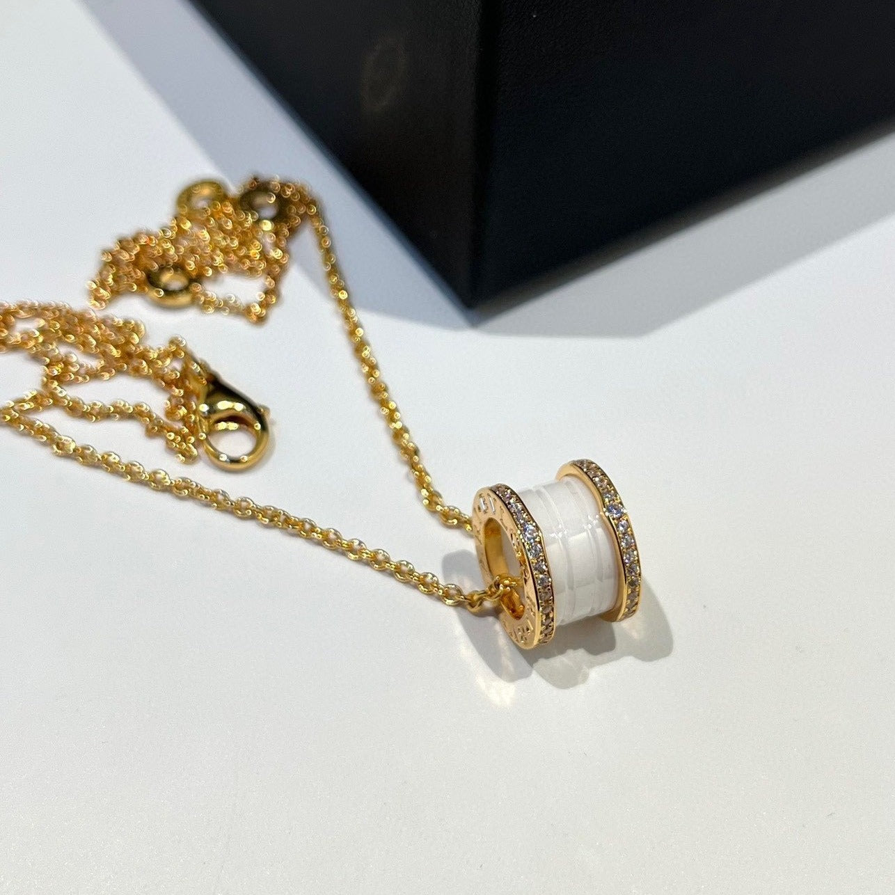 [Lucas Jewelry]ZERO 1 WHITE CERAMIC DIAMOND PINK GOLD NECKLACE